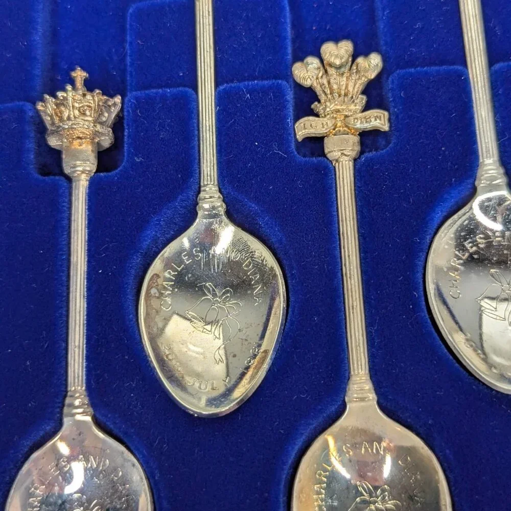 Vintage Exquisite Silver Plated Set of 6 Prince & Princess of Wales 1981 Spoons